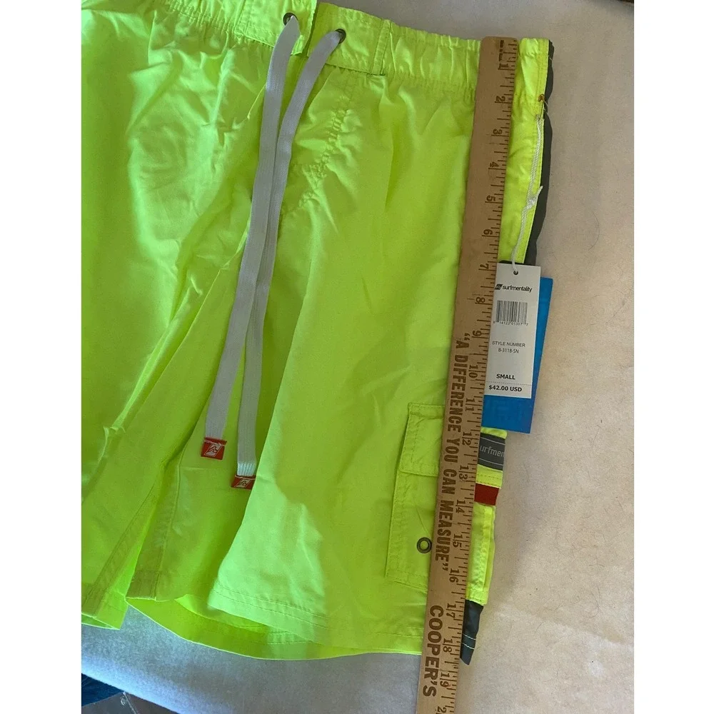 Surfmentality Swim Trunks Mens Small Neon Yellow Cargo Board NWT